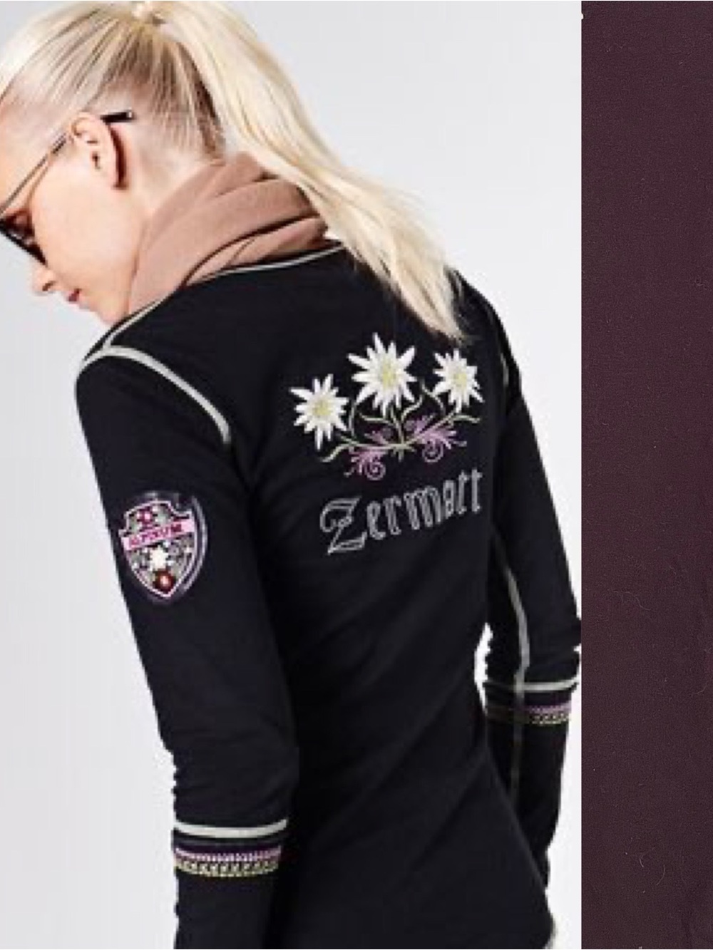 Alp N Rock Edelweiss Henley Top Zermatt Heavy Embroidery Swiss Ski Boho